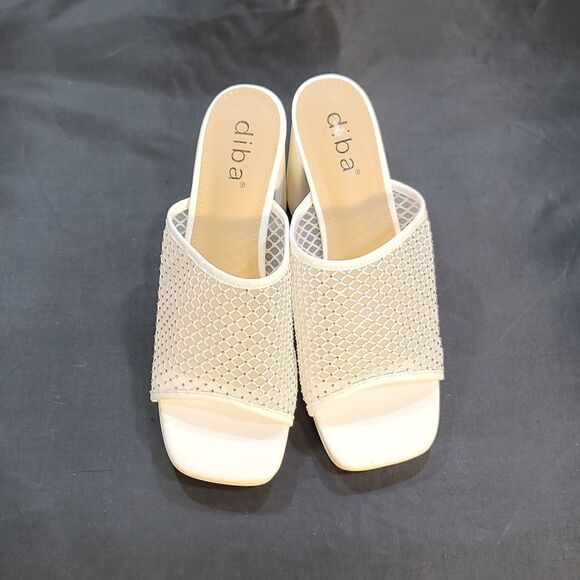 BRAND NEW DIBA MESH EMBELLISHED MULES WITH BLOCK HEEL SANDAL G1 - Picture 3 of 14